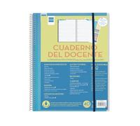 Finocam - Carnet d'enseignant semaine par page en espagnol avec autocollants et pochettes transparentes, feuilles de listes et d'évaluations et section de tutorat. Idéal pour l'organisation scolaire.