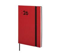 Finocam Mara Agenda 2026 avec vue hebdomadaire verticale de janvier à décembre (12 mois), avec élastique et ruban à points, couverture souple Mara, rouge, espagnol