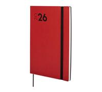 Finocam Mara Agenda semainier horizontal 2026 de janvier à décembre 12 mois avec élastique et bande à points, couverture souple Mara, rouge, espagnol