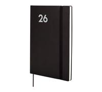 Finocam Mara Agenda semainier horizontal 2026 de janvier à décembre 12 mois avec élastique et bande à points, couverture souple Noir