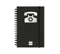 Finocam - Répertoire téléphonique à double spirale fermé par un élastique | 48 pages | Petit répertoire téléphonique Reliure à double spirale 10 x 15 cm - couleur Noir