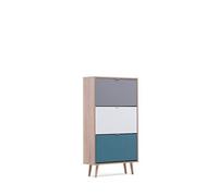 Finori Armoire à Chaussures - Patchwork (l x H x P) : env. 70 x 125 x 24 cm - Design scandinave - Pieds en Bois Massif - Pointure 45 - pour jusqu'à 18 Paires de Chaussures