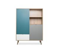 Finori Buffet haut Cuba - chêne Sonoma clair scandinave, bleu pétrole / blanc / gris - 103 x 139 cm
