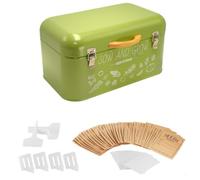 Fiocias Boîte de Rangement Métallique avec Cartes de Tri, Boîte de Rangement en Fer pour Sachets de Légumes et de Fleurs, Boîte de Rangement Portable en Métal, L