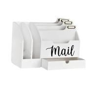 Fiocias Organiseur de Bureau avec Compartiments, Boîte de Rangement, Porte-lettres, Trieur En Bois pour Papiers, Timbres et Clés, Blanc
