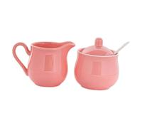 Fiocias Sucrier Ensemble En Céramique Pichet à Crème Pot à Lait Boîte à Sucre avec Couvercle et Cuillère Compact Conçu pour Service Dîner Occidental D, Rose