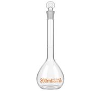 Fiole Mesure Jaugée Verre Borosilicaté Bouchon-Blanc 200mL | Fiole Jaugée Borosilicatée Joint Rodé Préparation Réactif Analyste