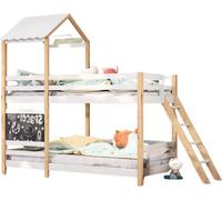 Fioren Lit empilable pour enfants 90x200 cm - Blanc - Bois massif - Avec escalier d'angle, tableau d'école, sécurité anti-chute & fenêtre - Lit pour une personne