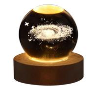 Fiorky Creative 3D lumineux planétaire base en bois boule de cristal 3D planète veilleuse système solaire globe boule lumineuse pour décoration de chambre à coucher (voie lactée)