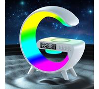 Fiorky Lampe d'ambiance Réveil LED avec Chargeur sans Fil, Haut-Parleur Bluetooth en Forme de G avec réveil Lumineux, Lampe d'ambiance réveil pour Chambre d'enfant et Adulte
