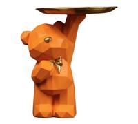 Fiorky Statue Décorations de Table Ours géométrique Plateau de Sol Ornement Ours Mignon Plateau de Rangement Statue Résine Ours Mignon Plateau de Rangement Décoration de Table Rouge à lèvres
