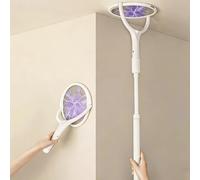 Fiotha Tapette à Mouches Électrique, Raquette Electrique Insectes, Tête Rotative Rechargeable avec Extension Télescopique, Piège à Lumière UV pour Moustiques, Mouches, Mites, Insectes