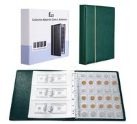 Fippy Album de collection pour billets et pièces de monnaie en cuir, Comprend 150 emplacements pour pièces de monnaie et 24 poches pour billets, album de collection pour collecter de grandes pièces