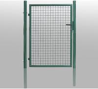 Fiqops 125x100cm Porte de jardin Porte de jardin grillagée Porte de clôture unique Porte de jardin Porte de cour complète avec poteaux Galvanisé EP revêtu Vert foncé
