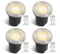 Fiqops 4pcs Projecteur orientable encastré IP67 avec LED GU10 3W blanc chaud remplaçable,Spot de sol pivotant avec lentilles de rechange Argent ronde,Éclairage extérieur pour jardin 230V
