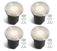 Fiqops 4pcs Projecteur orientable encastré IP67 avec LED GU10 3W blanc neutre remplaçable,Spot de sol pivotant avec lentilles de rechange Argent ronde,Éclairage extérieur pour jardin 230V