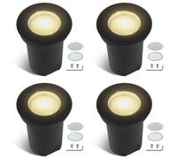 Fiqops 4pcs Spot encastrable étanche IP67 Noir ronde avec LED GU10 3W blanc chaud interchangeable,Projecteur de sol orientable ave lentille de réserve,Luminaire de sol pour chemin/jardin 230V