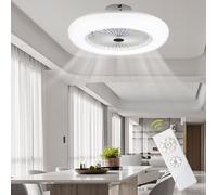 Fiqops 80W Ventilateur de plafond Dimmable Ventilateur Lampe LED Moderne Blanc Fan Télécommande