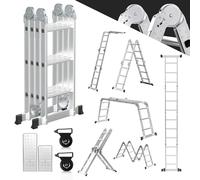 Fiqops Échelle multifonction - 4 x 3 - 360 cm - 7 en 1 - En aluminium - Avec 2 plateformes et 2 roulettes de transport - Jusqu'à 150 kg