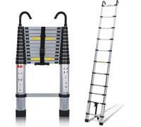Fiqops Echelle télescopique Echelle pliante Stabil Aluminium Escabeau jusqu'à 150kg 3,2m Argent avec crochet
