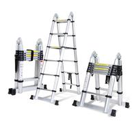 Fiqops Échelle télescopique Pliante en Aluminium de 3,8 m - Multifonction - Portable - Charge maximale 150 kg - Antidérapante - Argenté