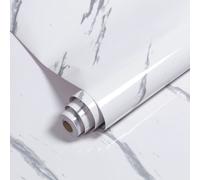 Fiqops film pour meubles film adhésif vinyle papier peint cuisine film autocollant scintillant étanche 1 rouleau 500cm x 61cm,marbré - blanc