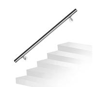 Fiqops Main courante en acier inoxydable - Rampe d'escalier - 100 cm - En acier inoxydable - Pour l'extérieur et l'intérieur - Main courante - Diamètre 42 mm - Avec support mural et chevilles