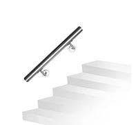 Fiqops Main courante en acier inoxydable - Rampe d'escalier - 50 cm - En acier inoxydable - Pour extérieur et intérieur - Main courante - Diamètre 42 mm - Avec support mural et chevilles métalliques