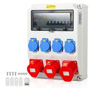 Fiqops Répartiteur de courant de construction 32 A, distributeur de courant 4 x 230 V + 2 x 16 A CEE + 1 x 32 A 400 V CEE, distributeur mural avec interrupteur FI LS, répartiteur de courant fort IP44