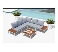 Fira salon de jardin bas 5 places en aluminium gris et blanc
