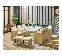 Best Mobilier Fira - salon de jardin encastrable en résine tressée beige - 10 places - coussins beige + housse de protection , Beige