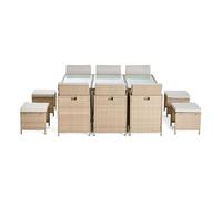 Best Mobilier Fira - salon de jardin encastrable en résine tressée beige - 10 places - coussins beige + housse de protection , Beige