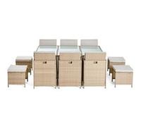 Best Mobilier Fira - salon de jardin encastrable en résine tressée beige - 10 places - coussins beige + housse de protection , Beige