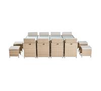 Fira - salon de jardin encastrable en résine tressée beige - 12 places - coussins beige + housse de protection - Beige