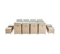 Fira - salon de jardin encastrable en résine tressée beige - 12 places - coussins beige + housse de protection - Beige