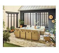 Best Mobilier Fira – salon de jardin encastrable en résine tressée beige - 12 places - coussins beige + housse de protection , Beige