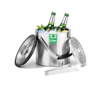 Fire More Bac à glaçons 3,2 l en acier inoxydable avec couvercle, clips et passoire, bac à glace portable pour bière, champagne pour fêtes, bar et camping