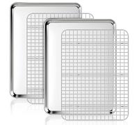 Fire More Plaque à pâtisserie avec grille de refroidissement, 2 plaques inox + 2 grilles pour four, plaque rectangulaire 40,5 x 30,5 x 2,5 cm pour cuisiner et servir