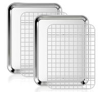 Fire More Plaque à pâtisserie avec grille de refroidissement, 2 plaques inox + 2 grilles pour four, plaque rectangulaire 26,5 x 20,5 x 2,5 cm pour cuisiner et servir