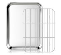 Fire More Plaque à pâtisserie avec grille, plaque pour four en acier inoxydable 23,5 x 17,5 x 2,5 cm, pour cuire, rôtir et servir