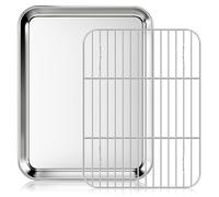 Fire More Plaque à pâtisserie avec grille, plaque pour four en acier inoxydable 26,5 x 20,5 x 2,5 cm, pour cuire, rôtir et servir
