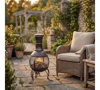 Fire Vida Chauffage de terrasse en Acier avec Grille Jardin Extérieur Grill Noir et Or Antique, Petit