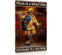 Firefighter Courage Metal Sign Fear Reaction 8 X 12 in | Tin sign pre drilled holes fire station decor