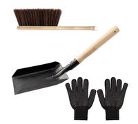 Fireplace Cleaning Tools - Heavy Duty Metal Ash Shovel with Wooden Handle, Essential Fireplace Tools Set for Indoor and Outdoor Use Wood Stove Charcoal Fire Pit and Hearth Maintenance