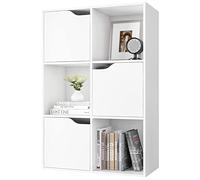 FirFurd Bibliotheque Meuble de Rangement 6 Étagères avec 3 Portes Blanche | 90x29x60cm, Bibliothèque basse, Poignées encastrées, 3 cubes fermés et 3 étagères ouvertes, Pour salon bureau chambre