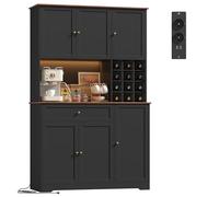 FirFurd Buffet avec Multiprise, LED Meuble Cuisine Rangement Haut Noir | 180x39x100cm, Casier à bouteilles amovible, Étagères réglables, LED multicolore, Vaisselier salle à manger, Cuisine, Salon