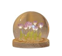 Firlar DIY Veilleuse Tulipe Lampe Tulipe Faite À La Main 10 Fleurs Kit De Lumière Tulipe Rougeoyante avec Couvercle en Verre, Jolie Tulipe Chevet Veilleuse Ornement pour Salon Chambre(Violet)