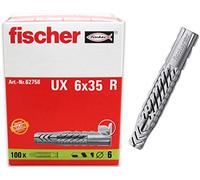 fischer 062756 - Bouchon en Nylon UX 6x35 R (paquet de 100 unités) Bunt | Cheville à expansion - Diamètre 6 mm - 35 mm - UX - Boîte de 100 pièces - Fischer