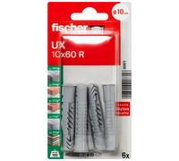 Fischer Cheville universelle UX 10 x 60 mm Nylon multi-matériaux avec collerette - Lot de 6