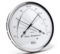 Fischer 146.01, thermo-hygromètre d'intérieur, verre, acier inoxydable | plage de mesure 20-100 % HR et -10-40 °C, diamètre 130 mm, Made in Germany